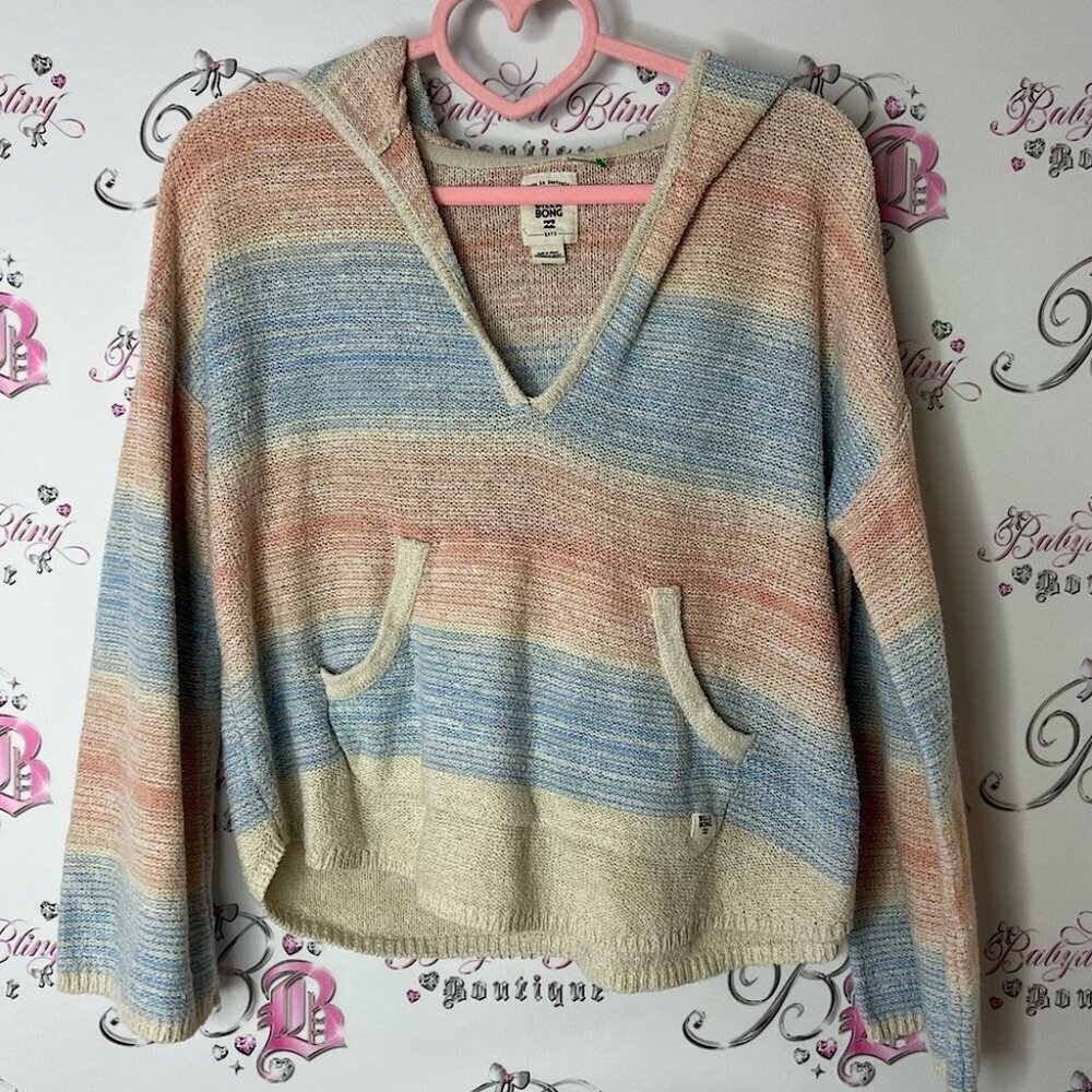 Billabong hoodie Blue orange Cream Knit Sweater hoodie pull over knitted stripe